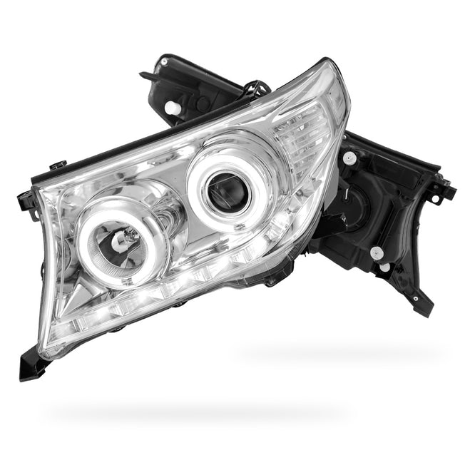 Toyota LandCruiser 200 Series (2007- 2015) Halogen Model LED DRL Halo Projector Headlights LH + RH