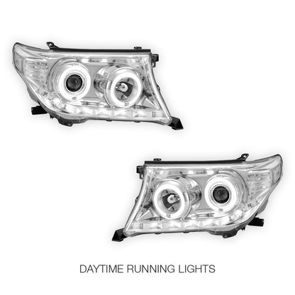 Toyota LandCruiser 200 Series (2007- 2015) Halogen Model LED DRL Halo Projector Headlights LH + RH