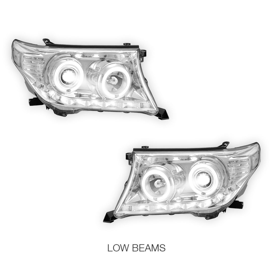 Toyota LandCruiser 200 Series (2007- 2015) Halogen Model LED DRL Halo Projector Headlights LH + RH