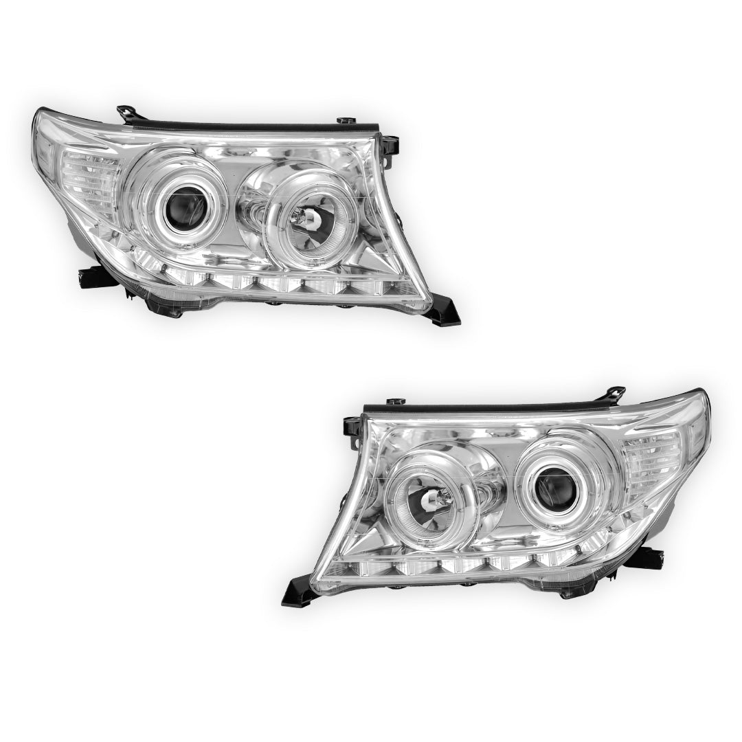 Toyota LandCruiser 200 Series (2007- 2015) Halogen Model LED DRL Halo Projector Headlights LH + RH
