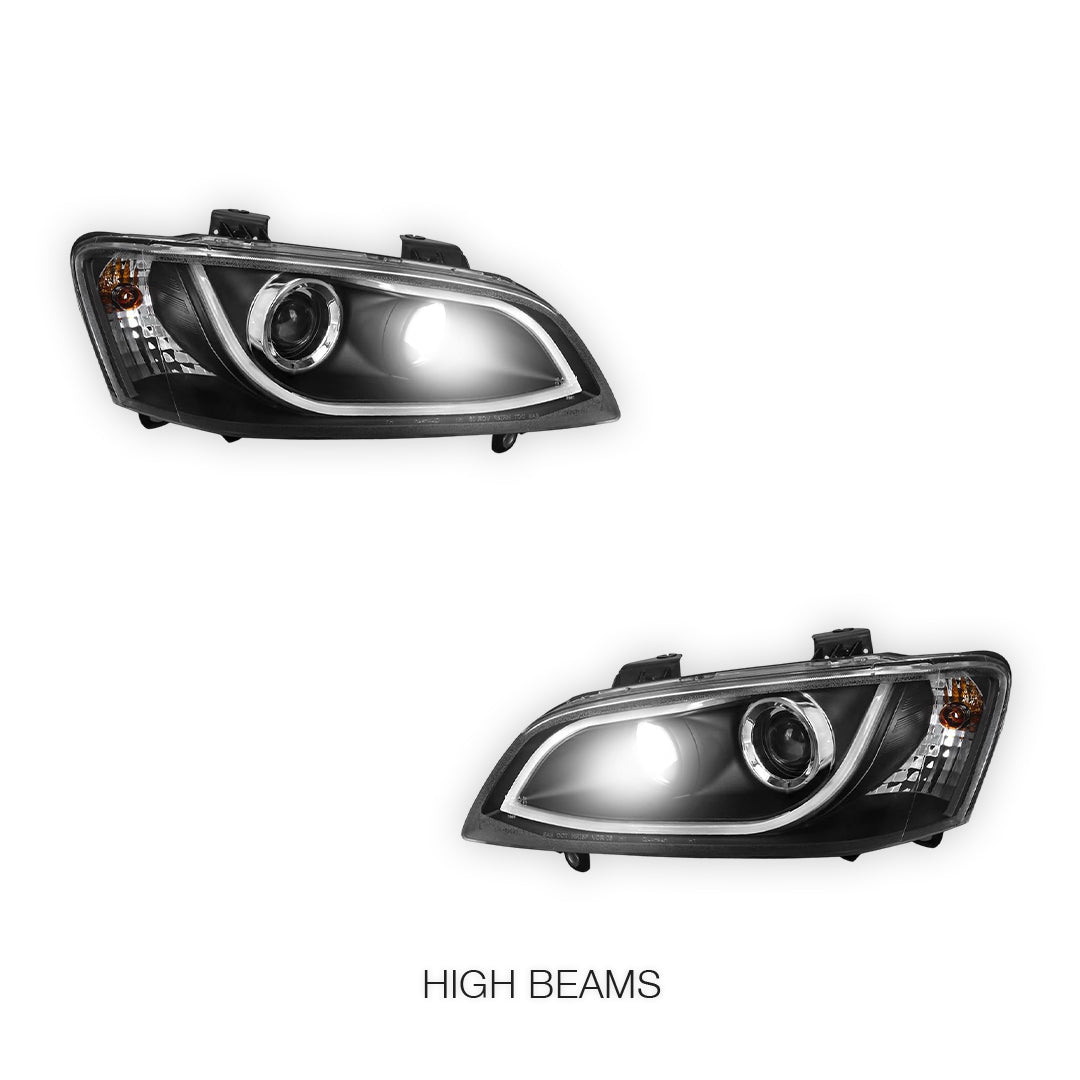 Holden Commodore VE Series 2 (2009 - 2013) Black LED 3D DRL Projector Headlights LH + RH