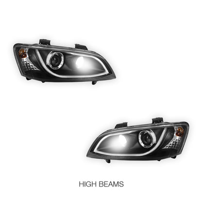 Holden Commodore VE Series 2 (2009 - 2013) Black LED 3D DRL Projector Headlights LH + RH