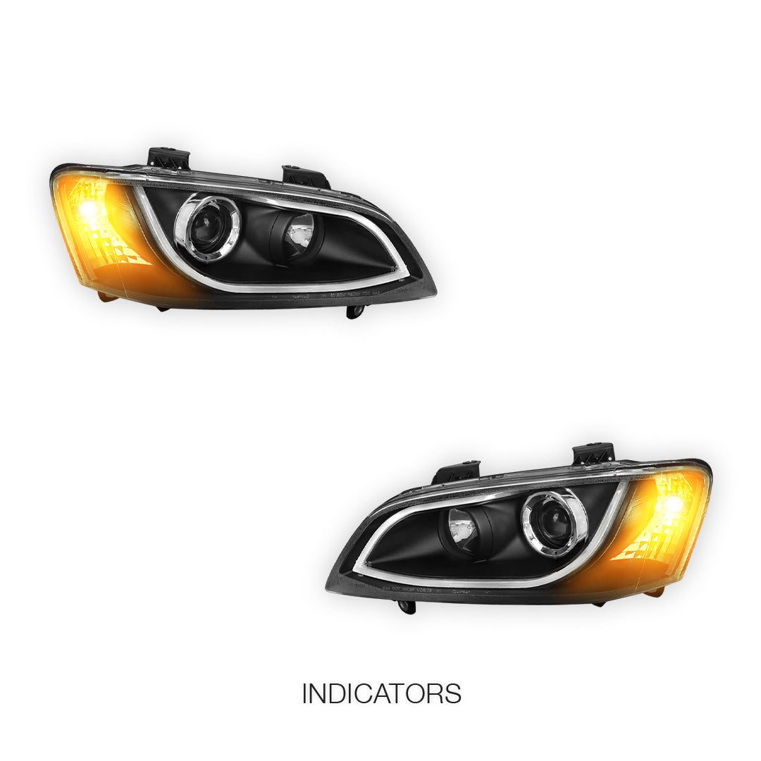 Holden Commodore VE Series 2 (2009 - 2013) Black LED 3D DRL Projector Headlights LH + RH