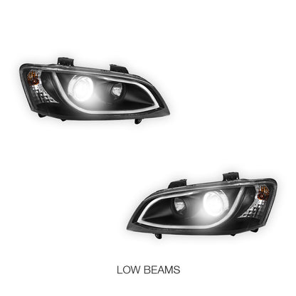 Holden Commodore VE Series 2 (2009 - 2013) Black LED 3D DRL Projector Headlights LH + RH