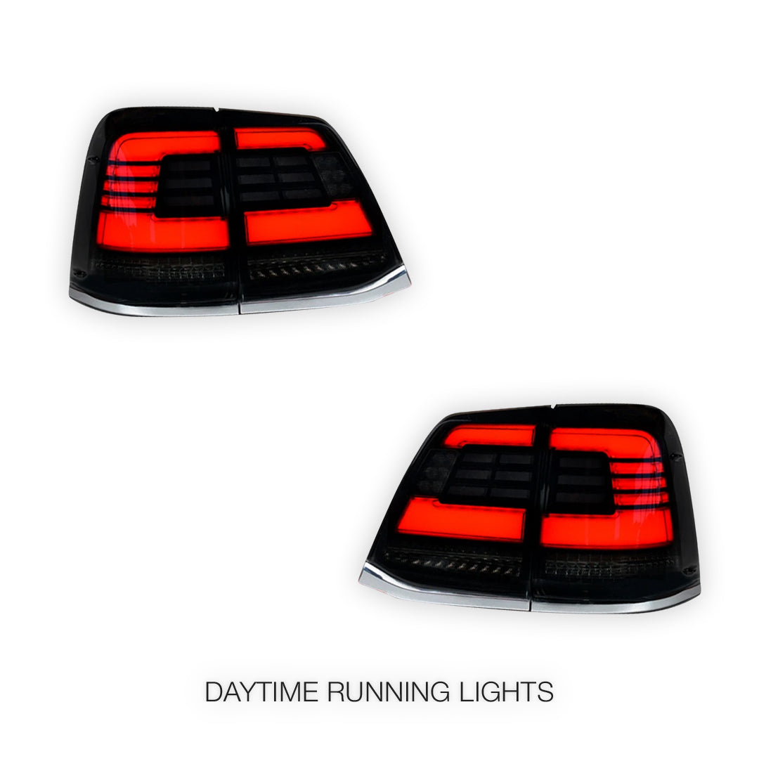 Toyota LandCruiser 200 Series (2007 - 2015) Black Sequential Full LED Tail Lights LH + RH