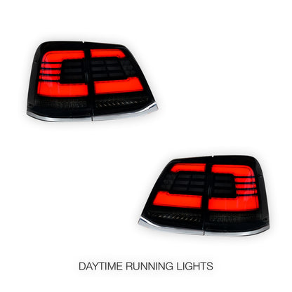 Toyota LandCruiser 200 Series (2007 - 2015) Black Sequential Full LED Tail Lights LH + RH