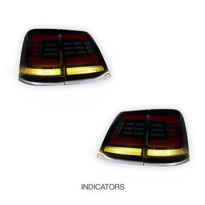 Toyota LandCruiser 200 Series (2007 - 2015) Black Sequential Full LED Tail Lights LH + RH