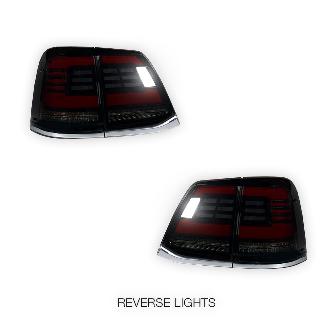 Toyota LandCruiser 200 Series (2007 - 2015) Black Sequential Full LED Tail Lights LH + RH