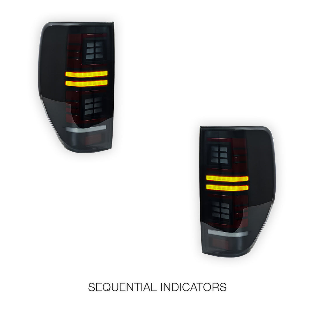 Ford Ranger PX MK1 MK2 MK3 (2011 - 2022) Smoked Block 3D Stripe Bars Sequential Tail Lights LH + RH