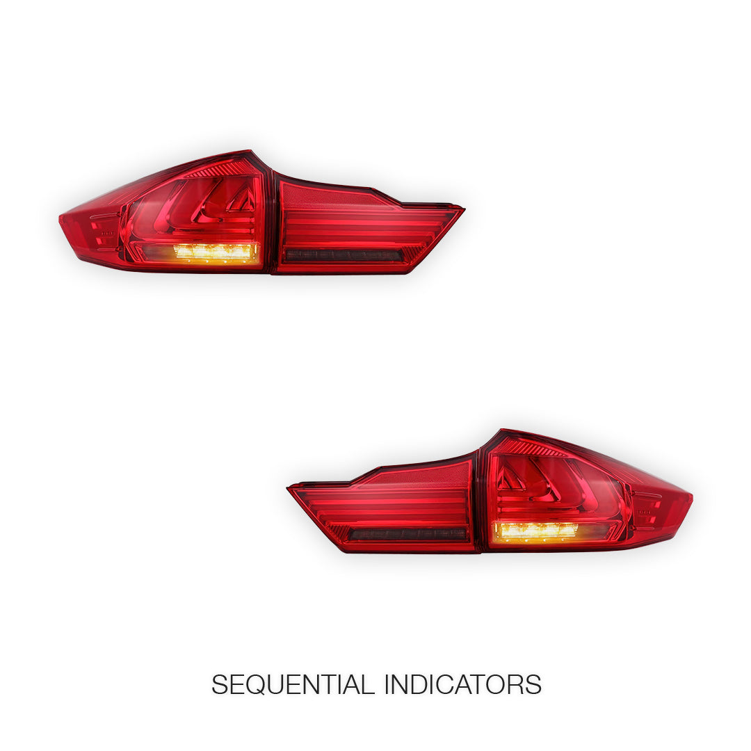 Honda City GM6 (2014 - 2017) BMW Style Sequential Red Smoked LED Tail Lights LH + RH