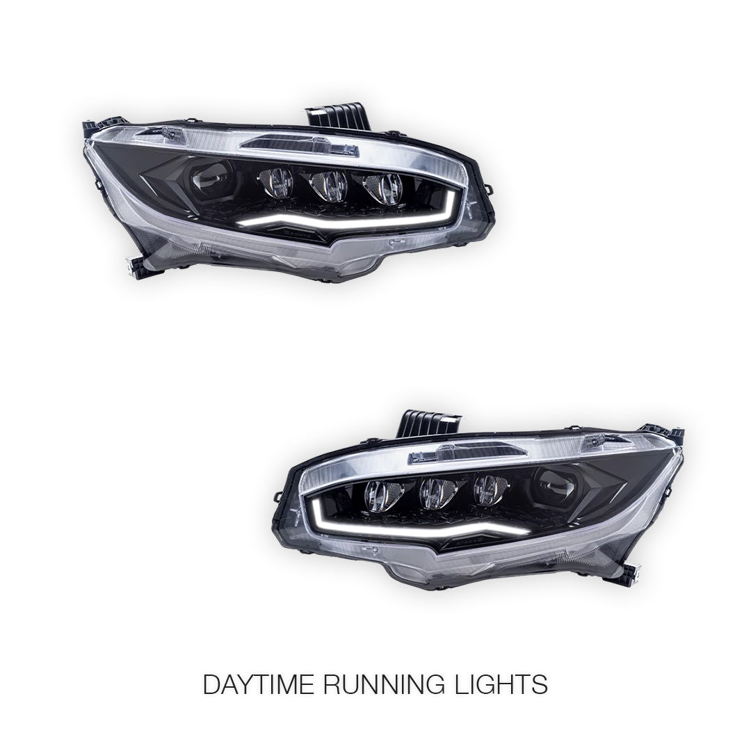 Honda Civic FC / FK (2016 - 2021) Black LED DRL Projector Headlights LH + RH