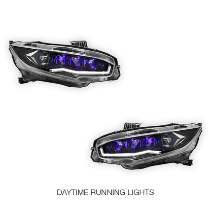Honda Civic FC / FK (2016 - 2021) Black LED DRL Purple Projector Headlights LH + RH