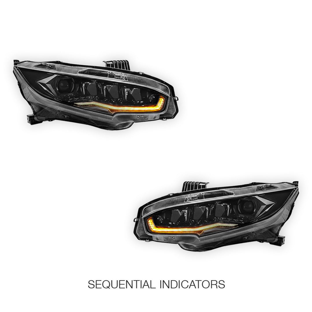 Honda Civic FC / FK (2016 - 2021) Black LED DRL Purple Projector Headlights LH + RH