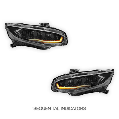 Honda Civic FC / FK (2016 - 2021) Black LED DRL Purple Projector Headlights LH + RH