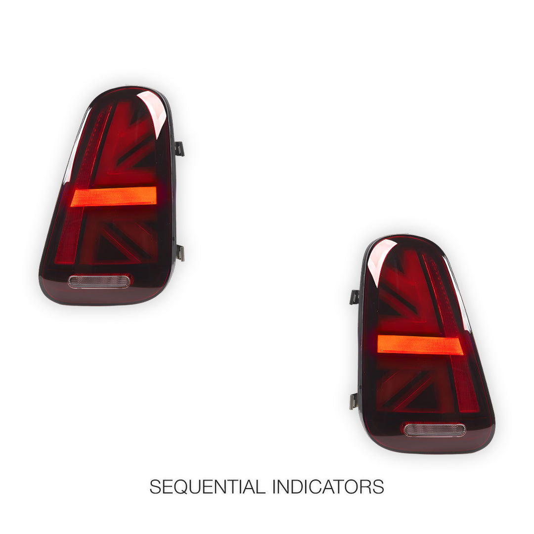 Mini Cooper R50 / R52 / R53 (2001 - 2006) Union Jack Style Sequential Red Full LED Tail Lights LH + RH