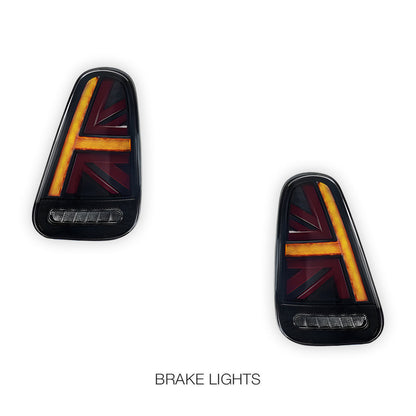 Mini Cooper R50 / R52 / R53 (2001 - 2006) Union Jack Style Sequential Smoked Full LED Tail Lights LH + RH