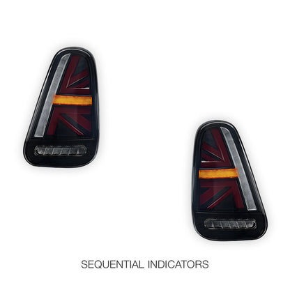 Mini Cooper R50 / R52 / R53 (2001 - 2006) Union Jack Style Sequential Smoked Full LED Tail Lights LH + RH