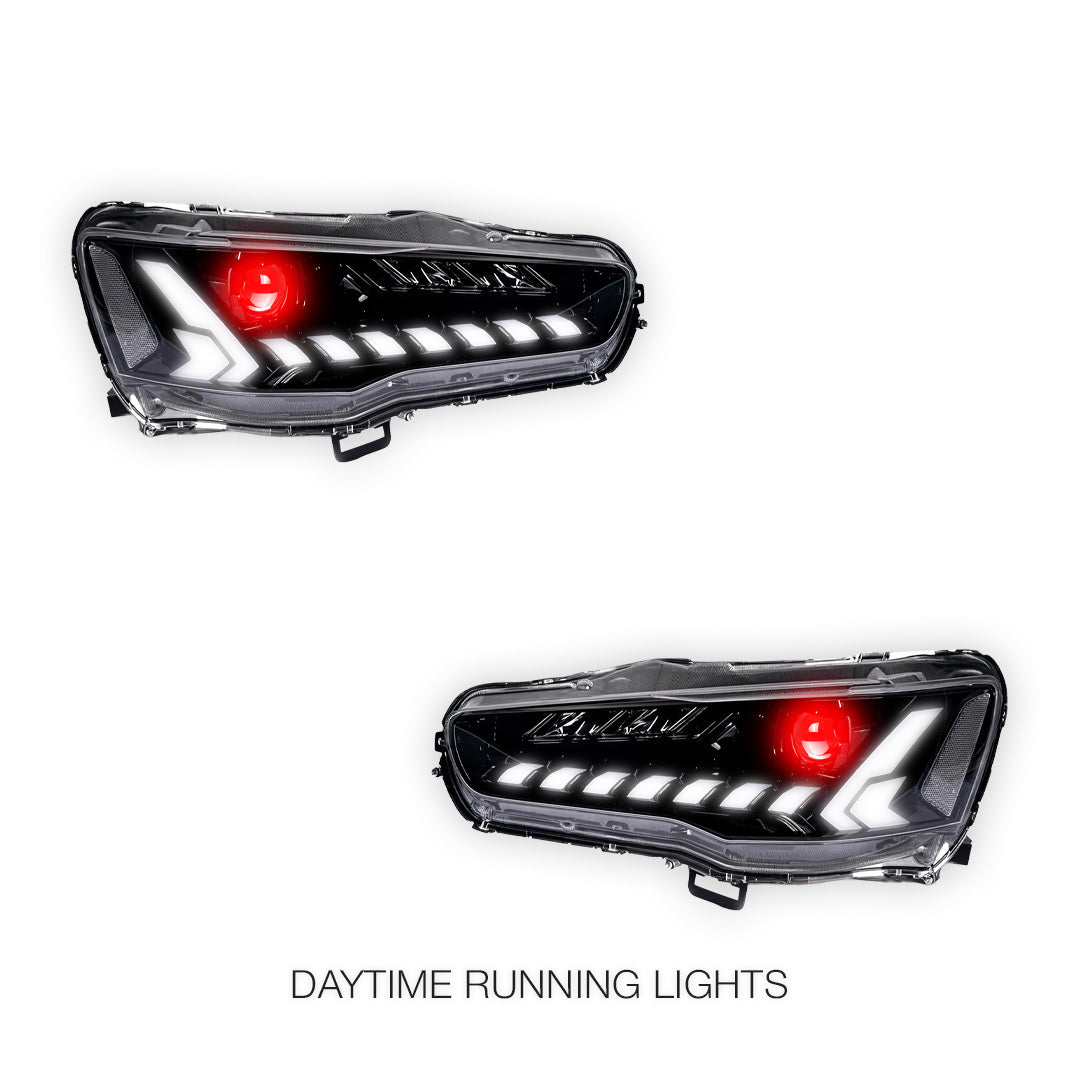 Mitsubishi Lancer Evo 10 (2007 - 2017) Demon Eye Style LED DRL Projector Headlights LH + RH