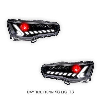 Mitsubishi Lancer Evo 10 (2007 - 2017) Demon Eye Style LED DRL Projector Headlights LH + RH