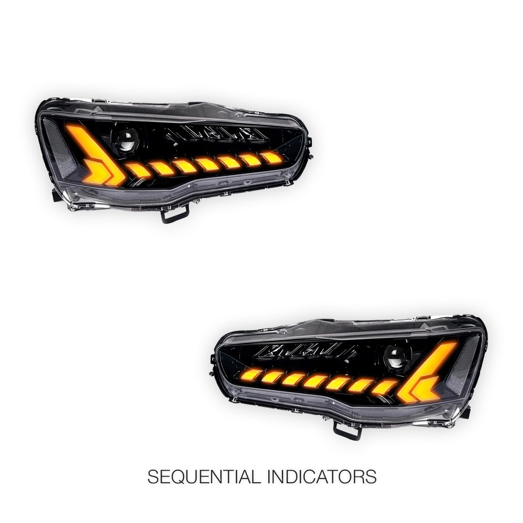 Mitsubishi Lancer Evo 10 (2007 - 2017) Demon Eye Style LED DRL Projector Headlights LH + RH