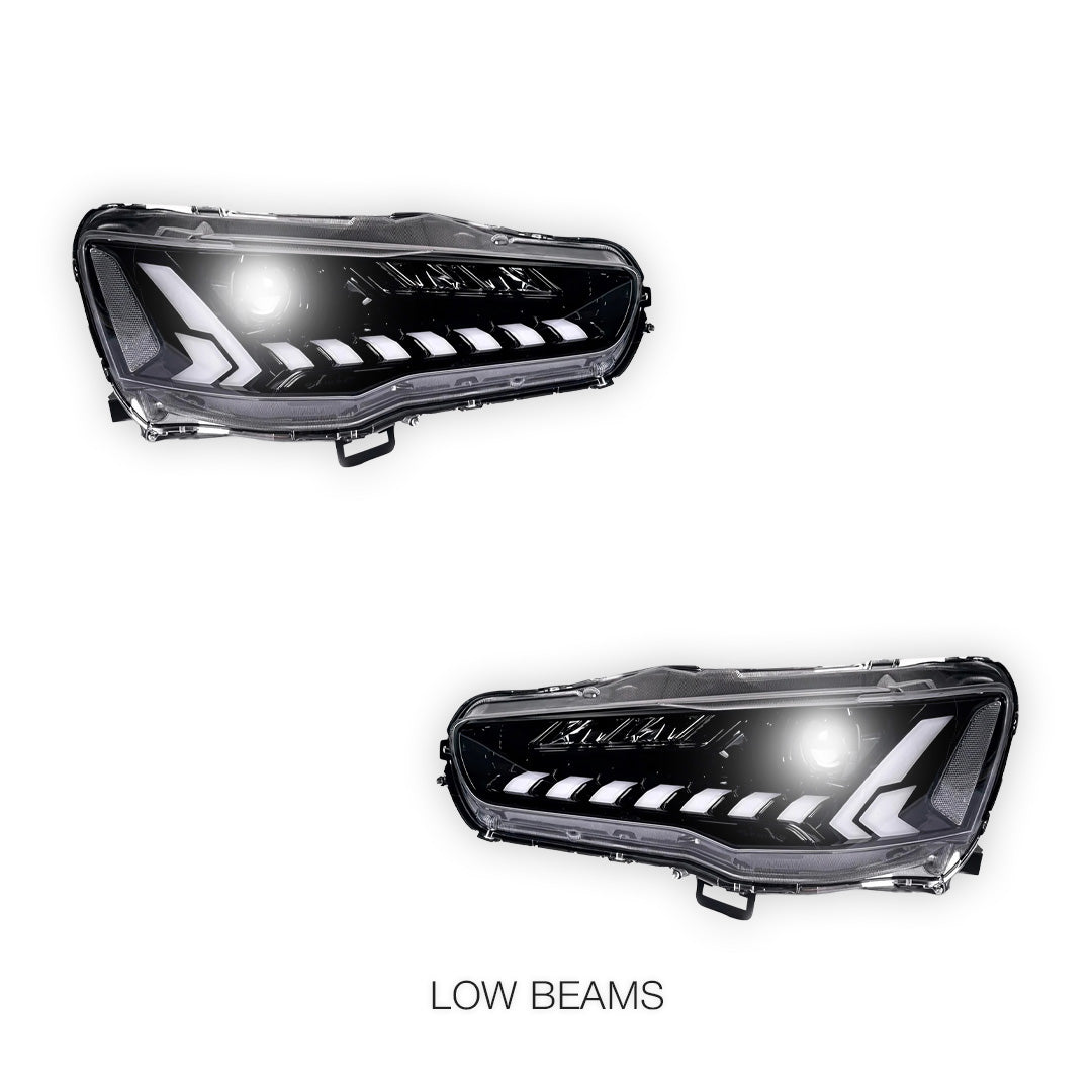 Mitsubishi Lancer Evo 10 (2007 - 2017) RGB Demon Eye Style LED DRL Projector Headlights LH + RH