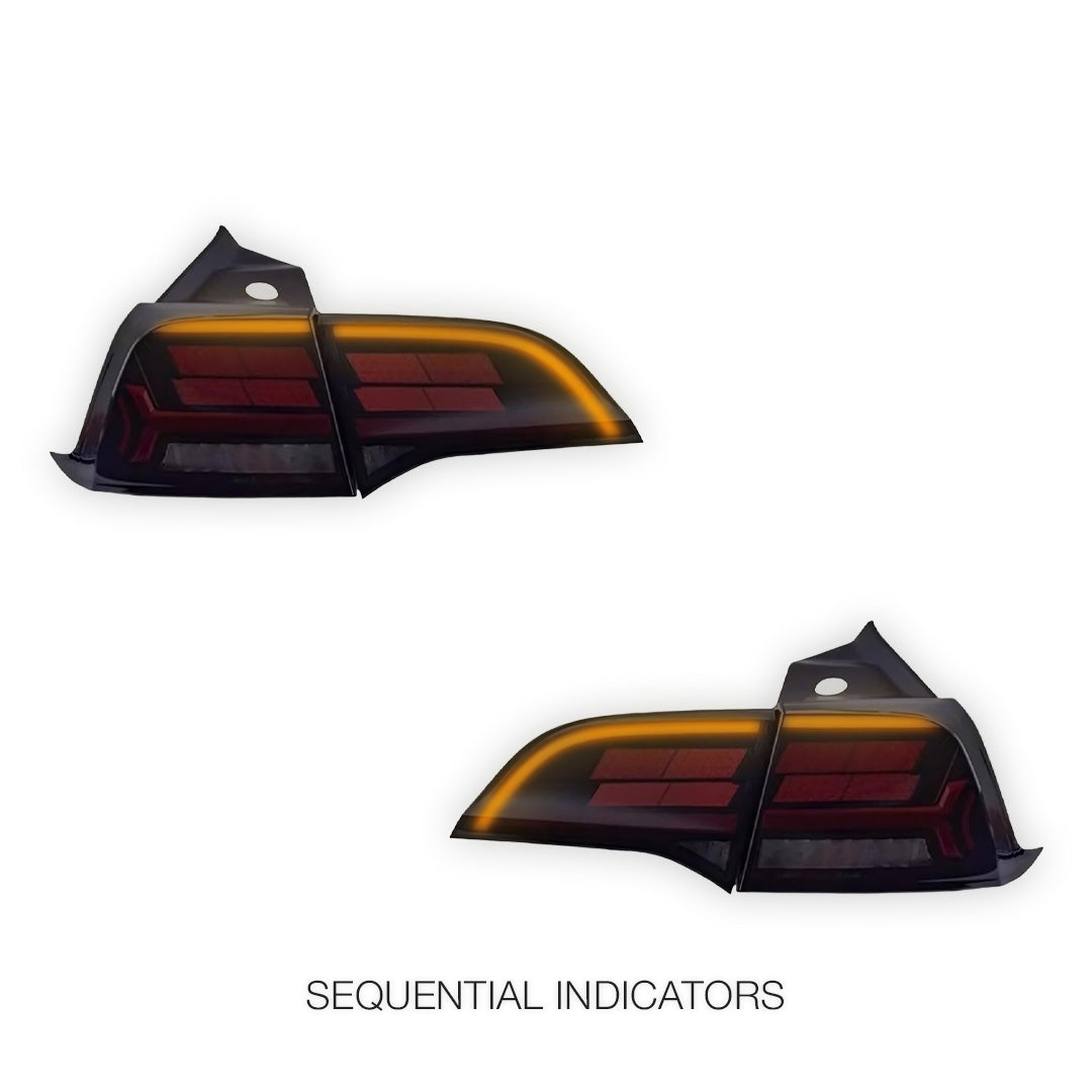 Tesla Model 3 Sedan (2019 - 2023) Sequential Tesla Logo Style Tail Lights LH + RH