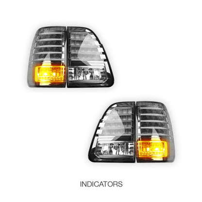 Toyota LandCruiser FJ100 (1998 - 2006) Black Smoked LED Inner and Outer Tail Lights LH + RH
