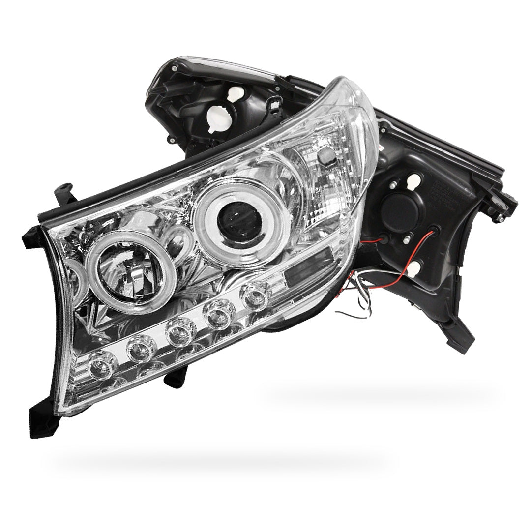 Toyota LandCruiser 200 Series (2007 - 2015) Clear / Black Halo Angel Eyes Headlights LH + RH