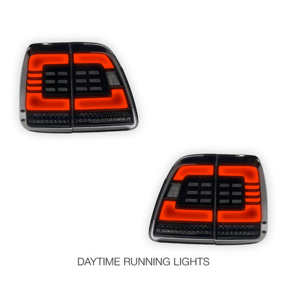 Toyota LandCruiser 100 Series (1998 - 2007) Black Sequential Full LED Tail Lights LH + RH