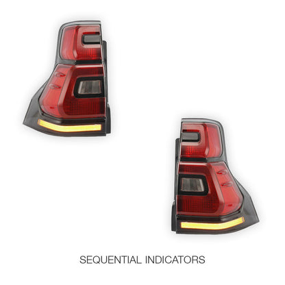Toyota LandCruiser Prado 150 Series (2010 - 2017) Sequential Red Smoked Tail Lights LH + RH