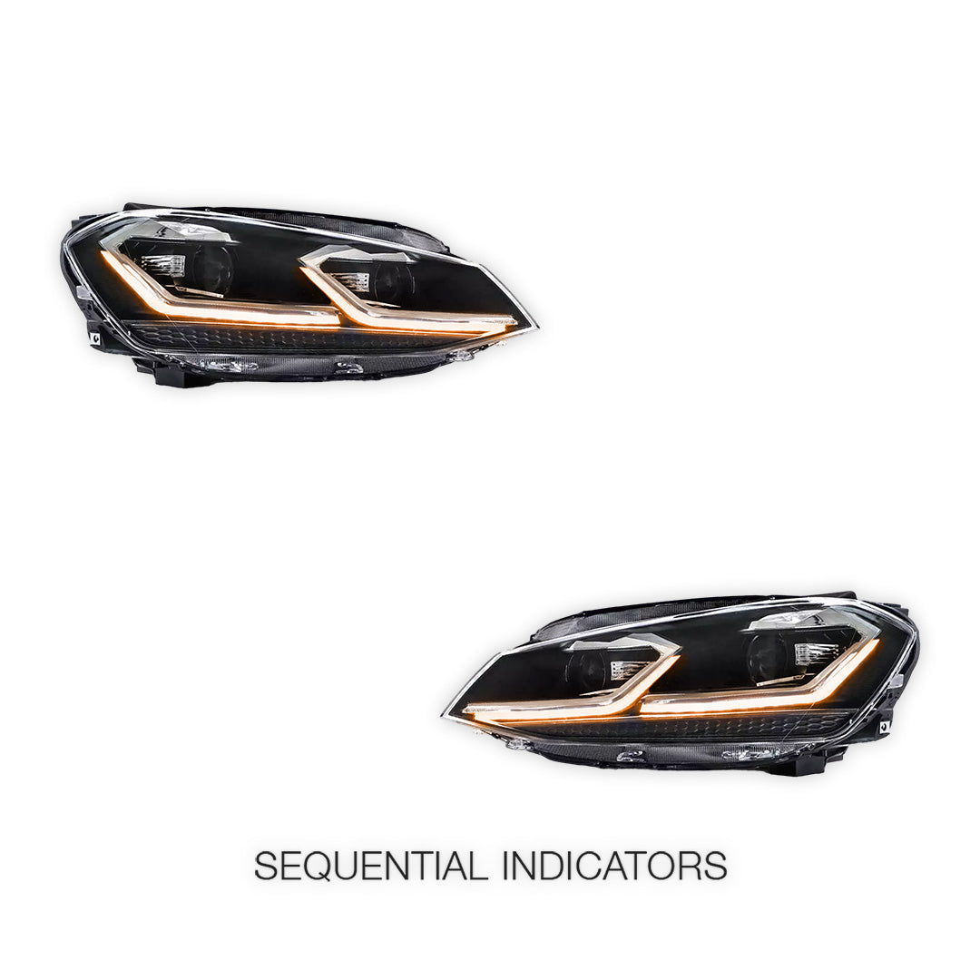 Volkswagen Golf VII MK7 (2014 - 2017) Dual Beam Projector Sequential Headlights LH + RH
