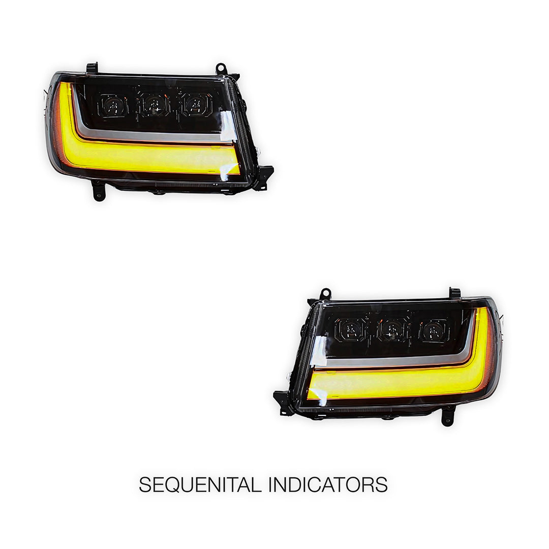 Toyota LandCruiser 100 Series (2005 - 2007) Sequential Full LED DRL Projector Headlights LH + RH