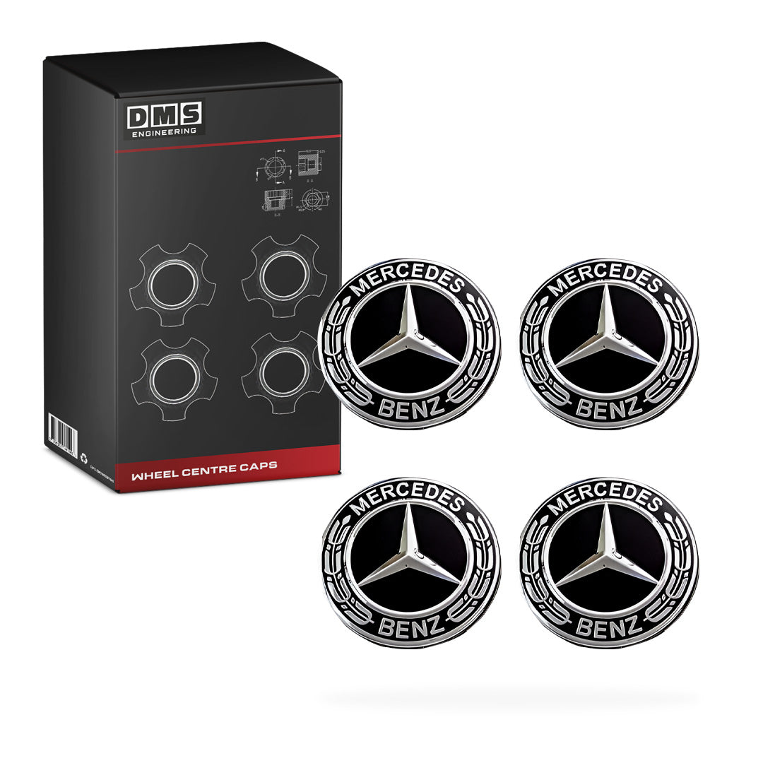 Mercedes-Benz E-Class W124 / W210 / W211 / W212 (1991 - 2015) 4 Pcs. 75mm Black Wheel Centre Caps